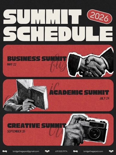 2026 Summit schedule with business, academic, and creative events.