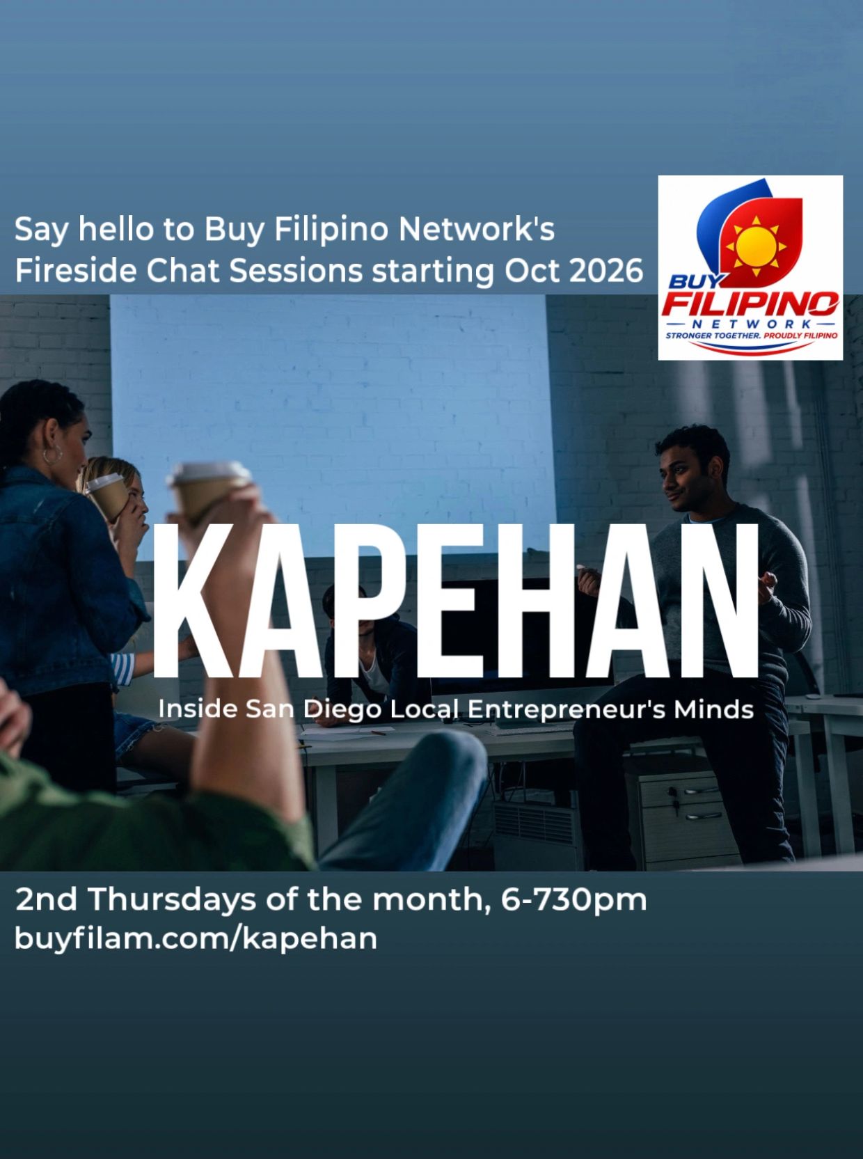 Announcement for Buy Filipino Network's Kapehan Fireside Chat sessions.