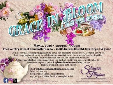 Flyer for Silayan Filipina's spring event Grace in Bloom on May 17, 2026.