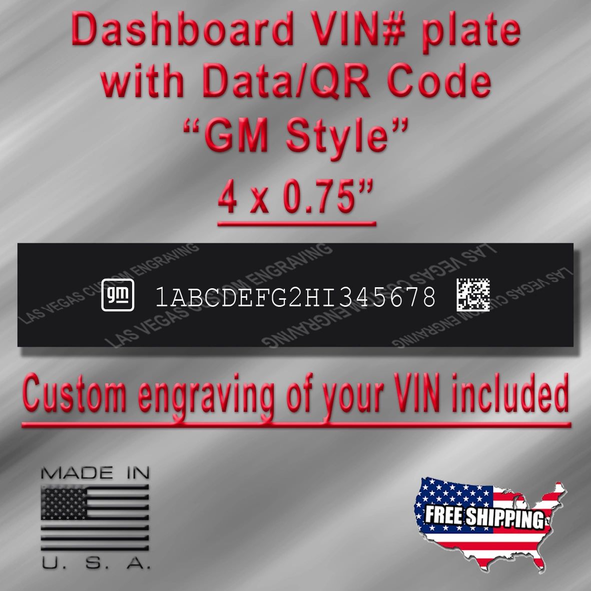 Dashboard / Windshield VIN PLATE with DATA/QR CODE "GM STYLE3" Custom