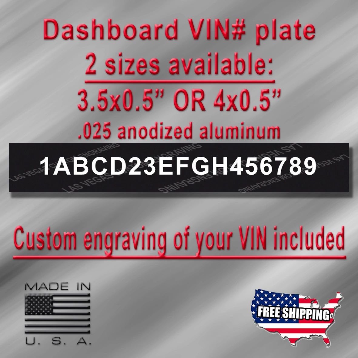 Dashboard / Windshield VIN PLATE Vehicle Identification Number Aluminum