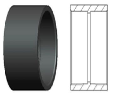 3D rendering and technical drawing of a cylindrical ring.