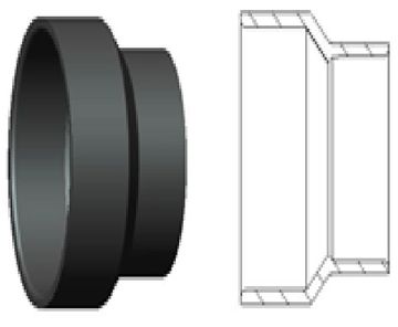 3D model and technical drawing of a pipe reducer.