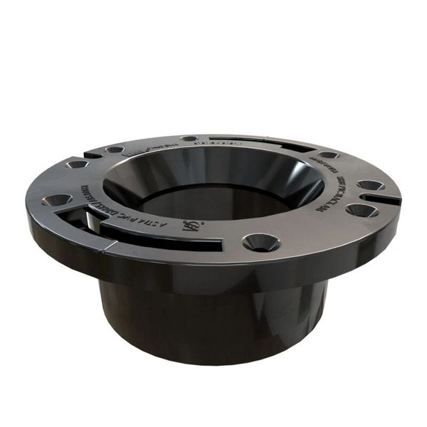 Black metal mechanical flange with bolt holes.