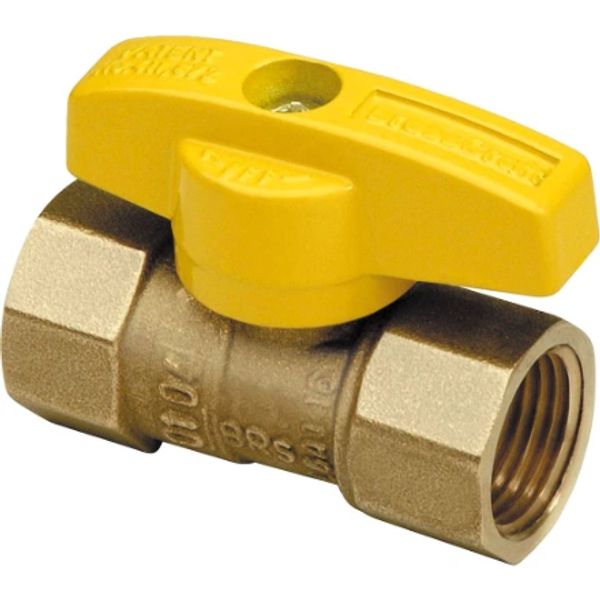 Yellow-handled brass ball valve.