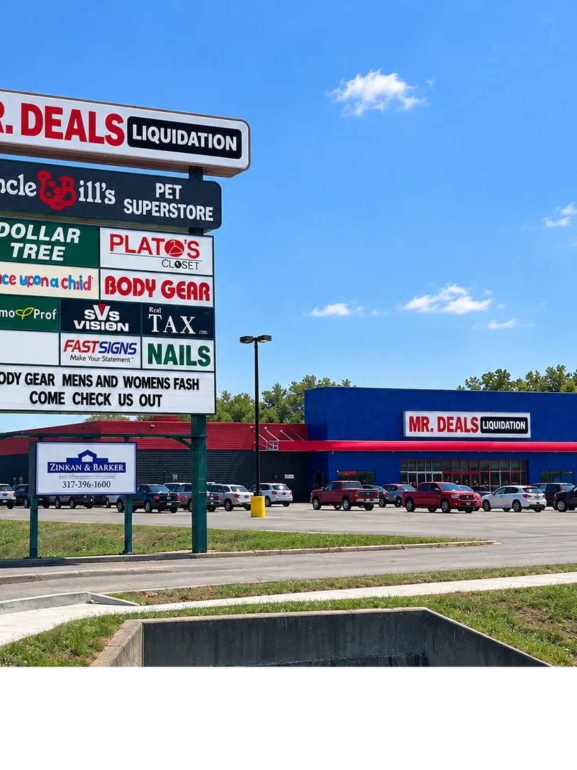 Exterior view of Mr. Deals 45,000 sq ft Liquidation store in Indianapolis, Indiana