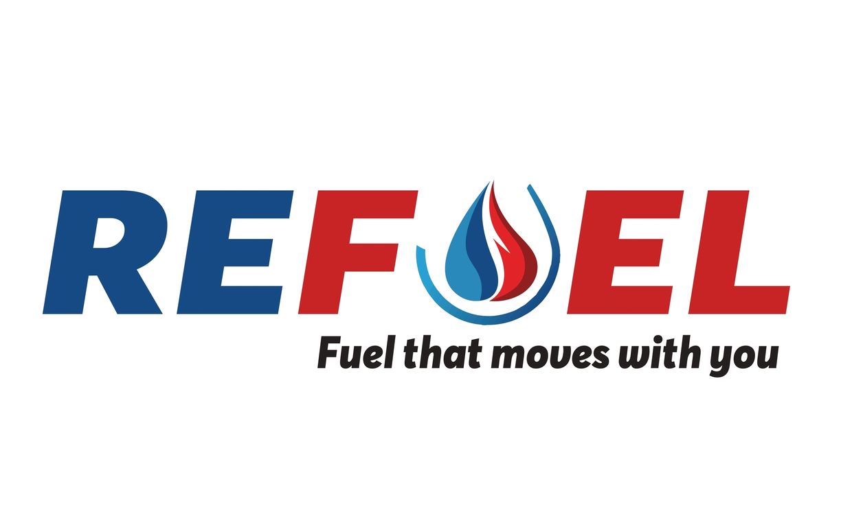 REFOEL logo with a flame icon and slogan about fuel.