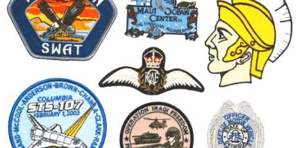 A collection of various patches including SWAT, aviation, and military.