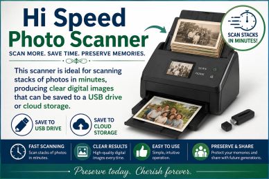 Hi Speed Photo Scanner for quick digital photo conversion.