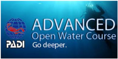 Advertisement for PADI Advanced Open Water Course with underwater diver image.