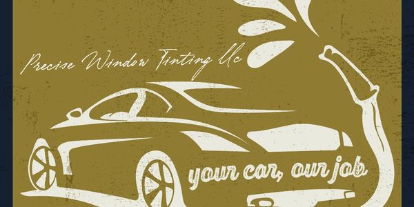 Vintage-style logo for Precise Window Tinting LLC with a car and water spray graphic.
