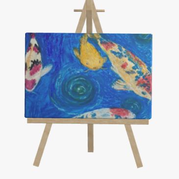Painting of koi fish swimming.