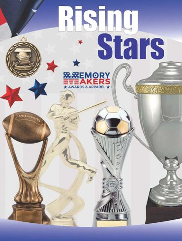 Various sports trophies and medals under the title 'Rising Stars'.
