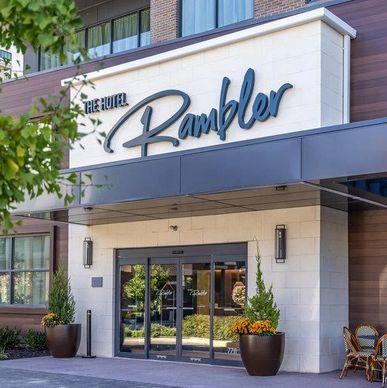 The entrance to The Hotel Rambler in Montgomery Ohio