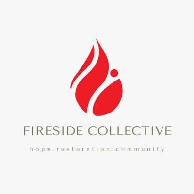 Logo of Fireside Collective with a red flame and community themes.