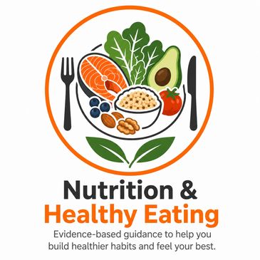 Healthy eating and nutrition illustration with fruits, vegetables, and nuts.