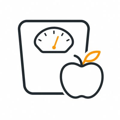 Icon of a weight scale and an apple symbolizing health and dieting.