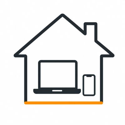 Icon of a house with a laptop and smartphone inside.