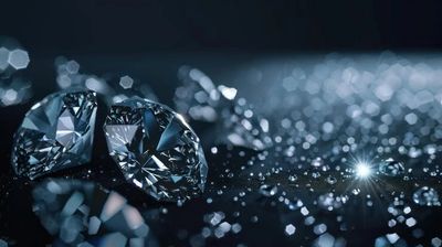 Close-up of sparkling diamonds on a dark surface.
