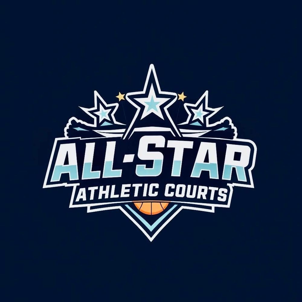 Logo for All-Star Athletic Courts with stars and a basketball.