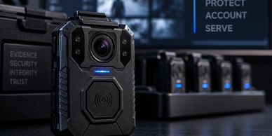 Body camera technology used for secure incident documentation and officer accountability.