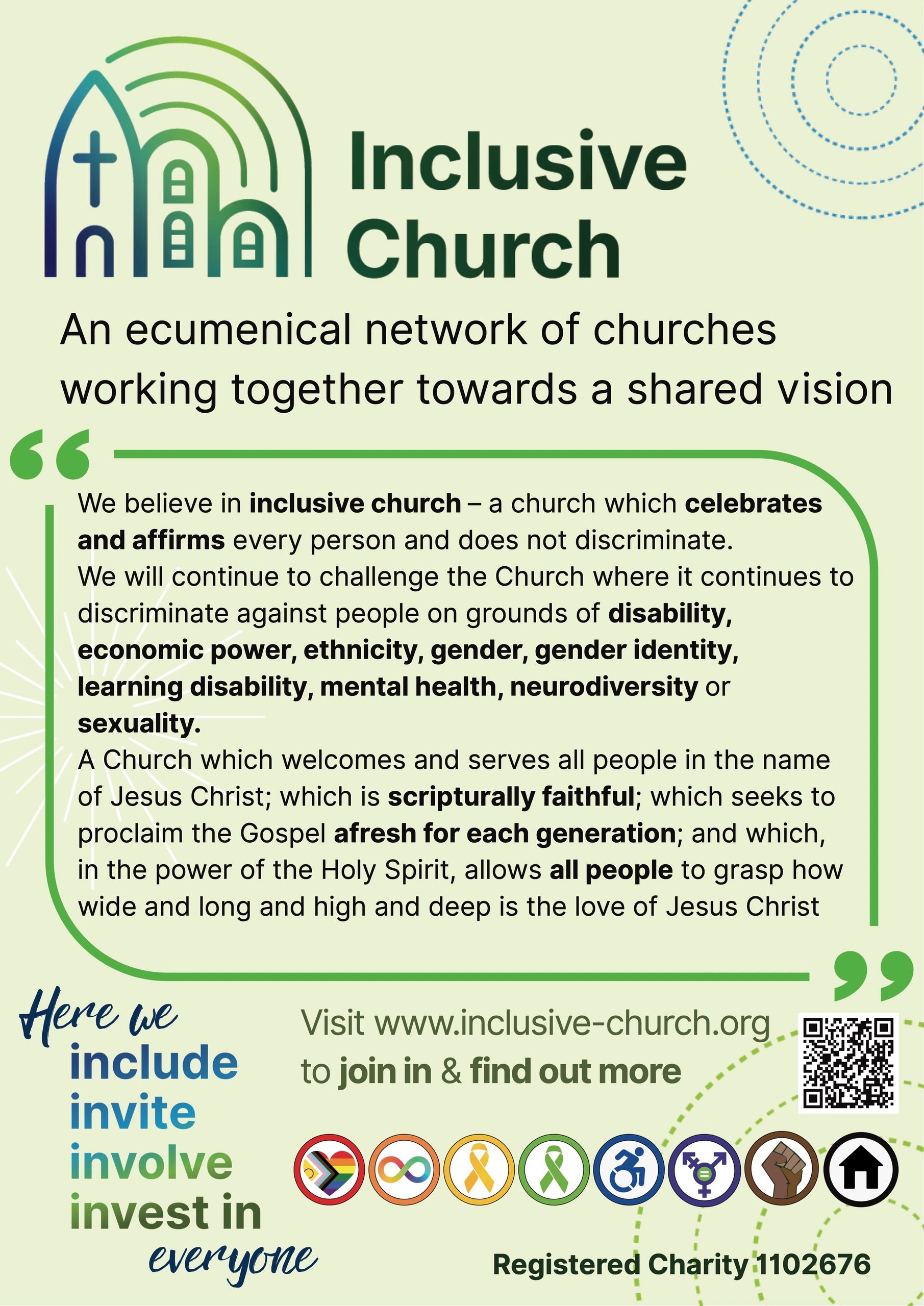 Inclusive Church promotes unity, celebrates diversity, and welcomes all people without discrimination.