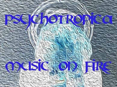 A picture of a person in headphones with the words " psychotronic music on fire ".