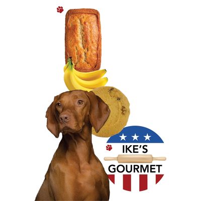 Dog with Bananas, Banana Bread and Ike's Gourmet Dog Treat Cookies