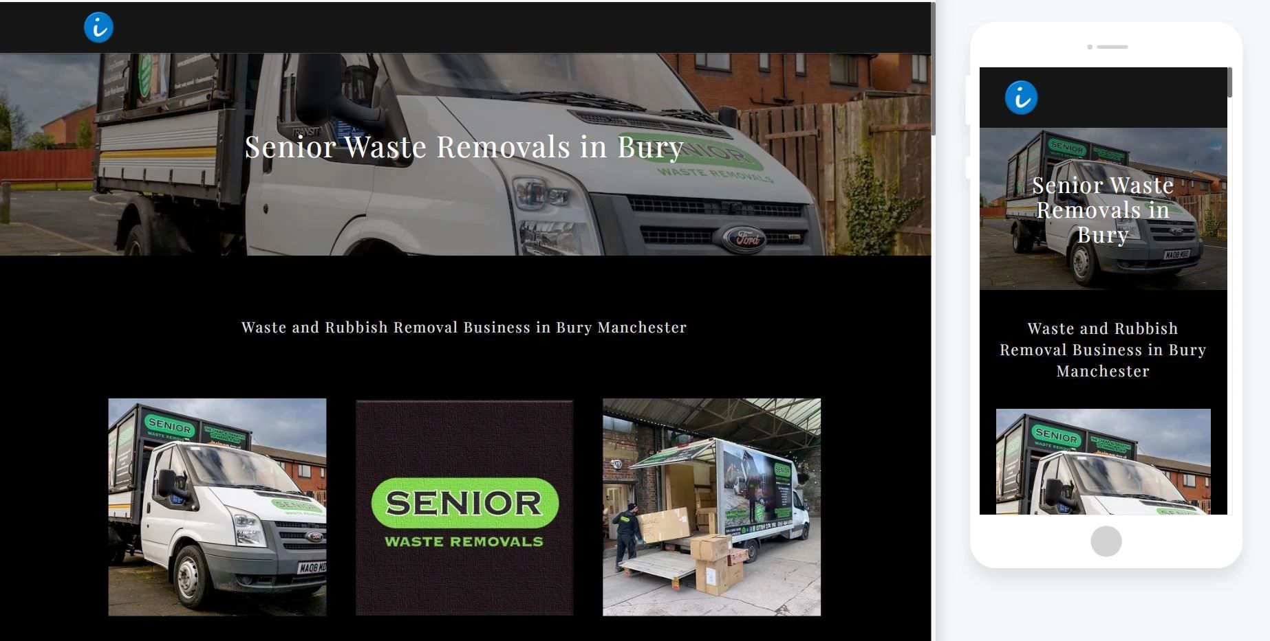 Screenshot of Webpage - senior waste removals in Ranmsbottom.  Rubbish Collection in the Ramsbottom 