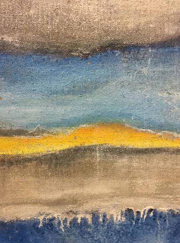 hand-painted mural on burlap