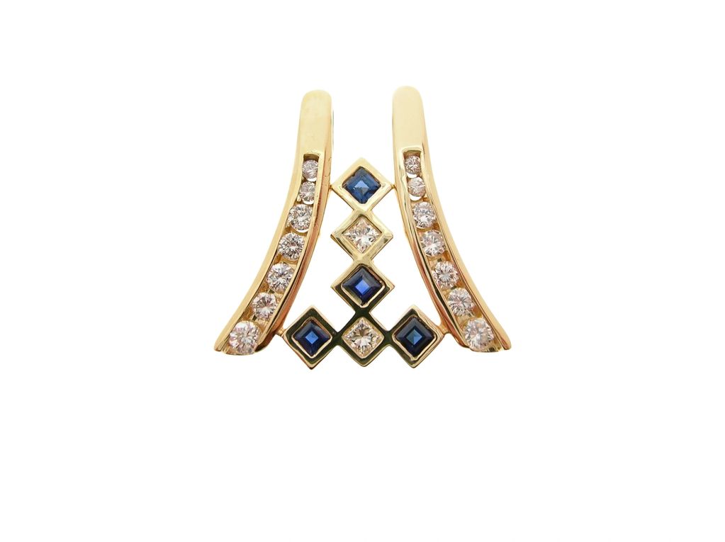 Yellow Gold Diamond Blue Sapphire Original Design Slide Pendant