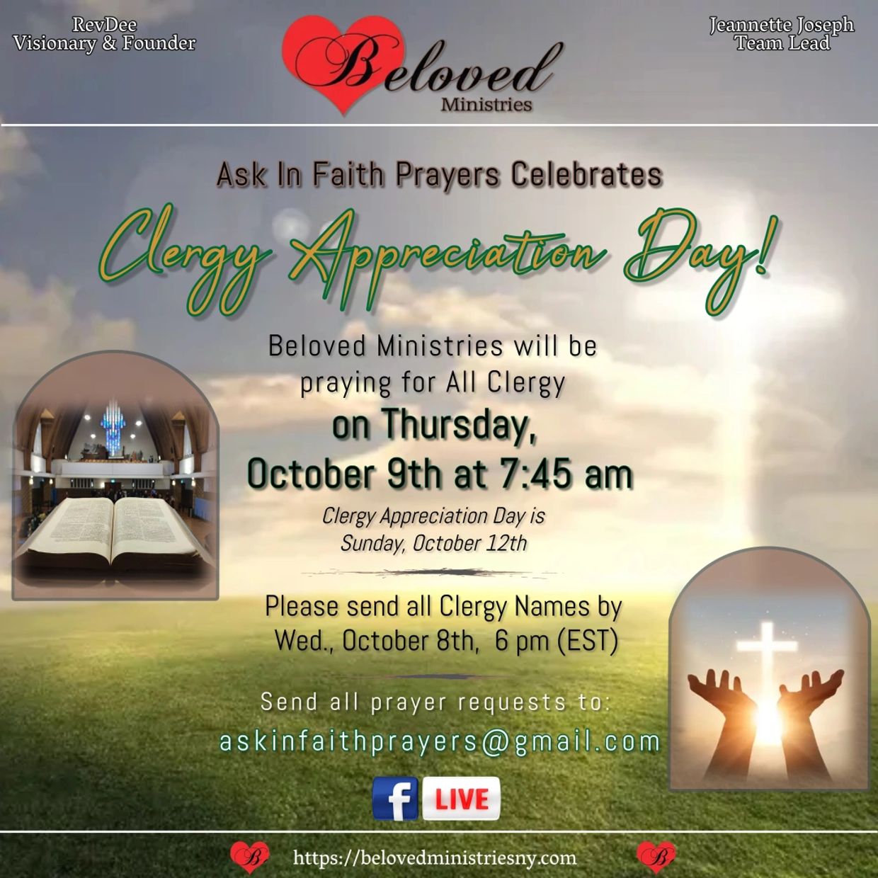 Beloved Ministries celebrates Clergy Appreciation Day with prayers on October 9th.