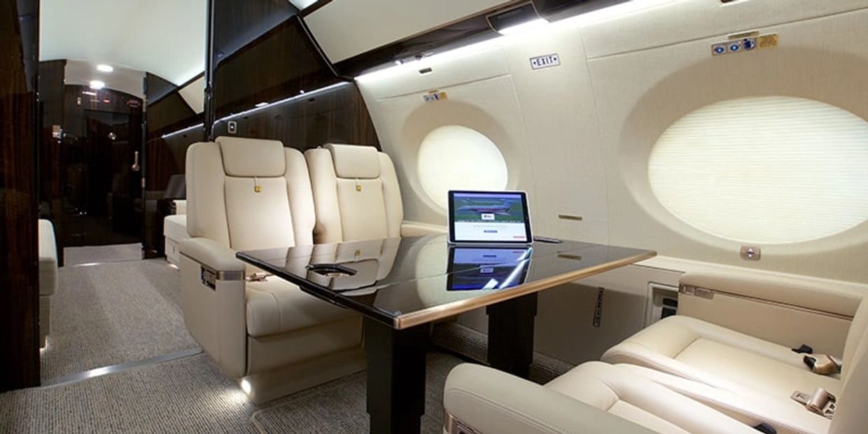 Interior of a corporate jet after professional leather cleaning service