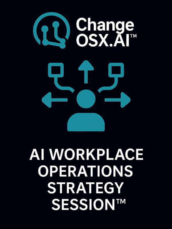 Change OSX.AI logo with AI workplace operations strategy session text.