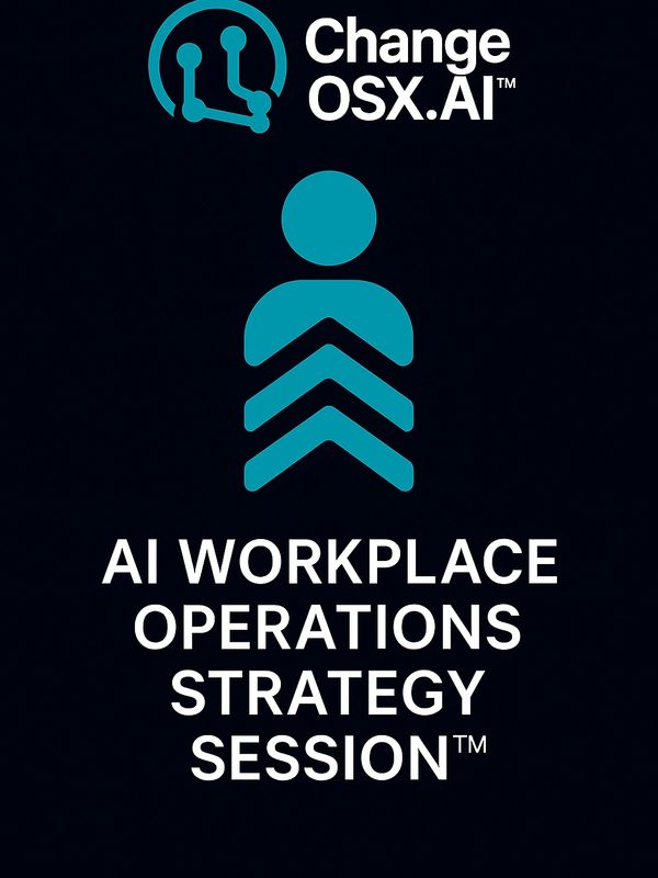 Logo and text promoting AI Workplace Operations Strategy Session by Change OSX.AI.