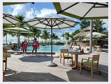 Beautiful Virgin Voyages Bimini Beach Club. Exclusive all day and evening stop.