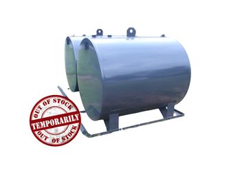 Two large cylindrical metal tanks on a metal frame.