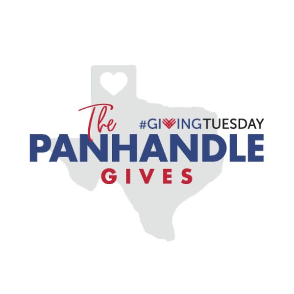 Logo for The Panhandle Gives on #GivingTuesday with Texas map and heart symbol.
