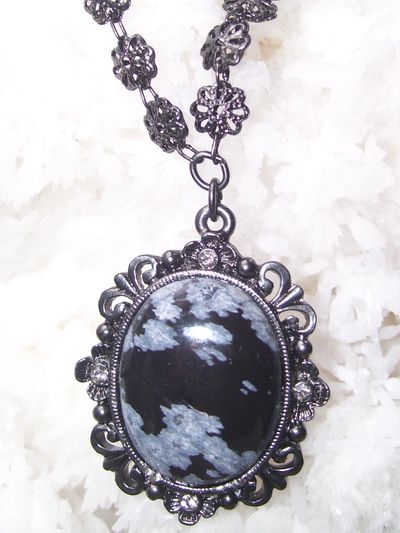 Snowflake Obsidian Necklace with a hand cut and polished cabochon by Beverly Jenkins