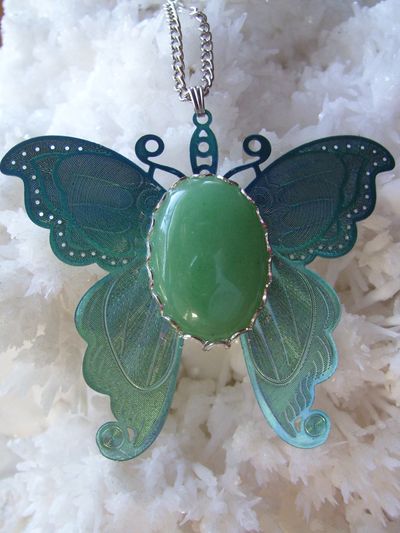 Green Aventurine Butterfly Necklace
with a hand cut and polished cabochon by Beverly Jenkins