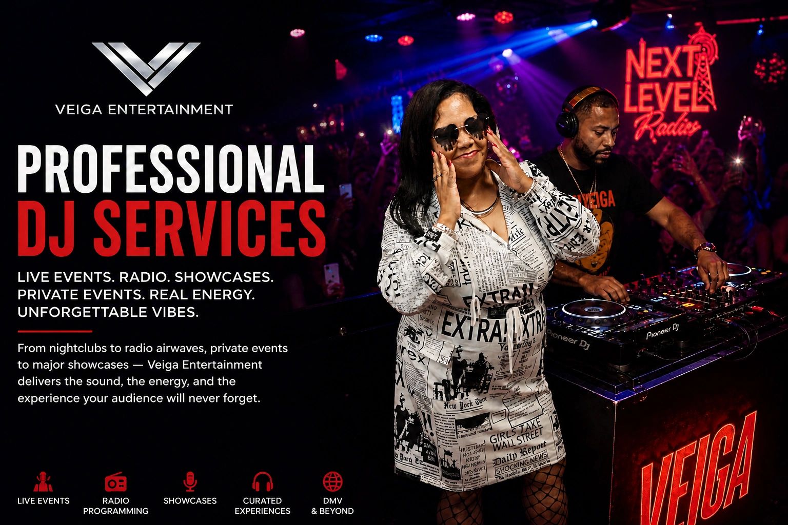 Professional DJ services by Veiga Entertainment for unforgettable live events and radio showcases.