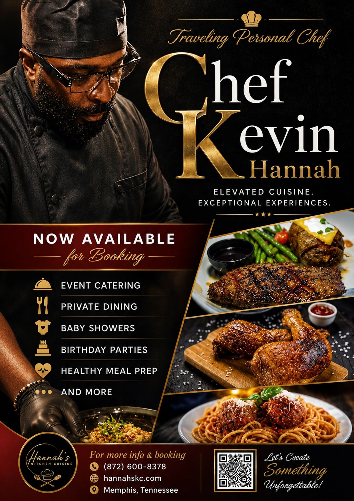 Traveling personal chef Kevin Hannah offers event catering and private dining in Memphis, Tennessee.