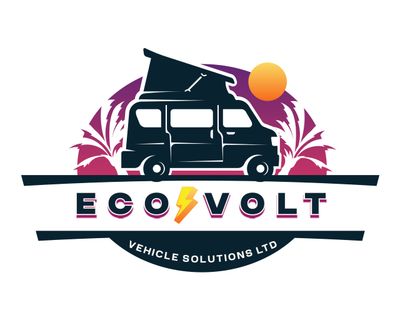 Logo of EcoVolt Vehicle Solutions Ltd featuring an electric camper van and nature elements.