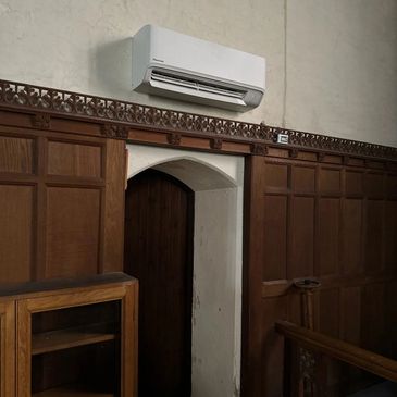 virtually silent Panasonic church heat pump unit