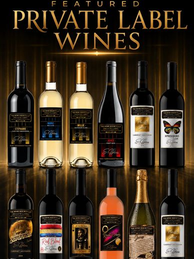Featured private label wines displayed in two rows.