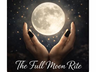 Hands gently holding a glowing full moon against a starry night sky.