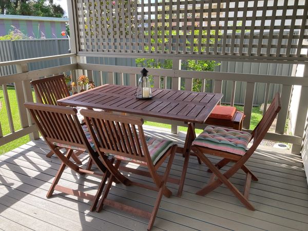 Covered deck dining.