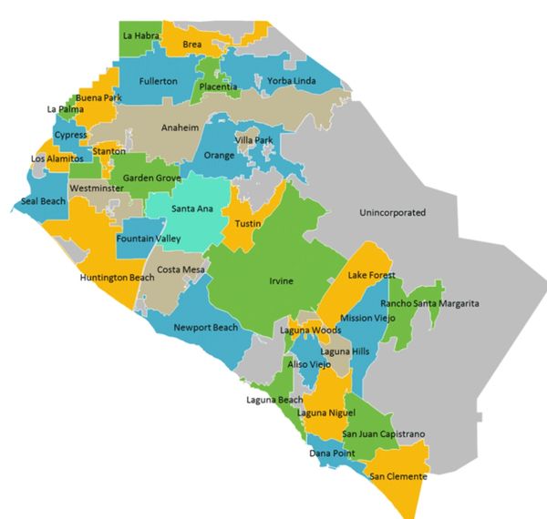 Orange County, county Cities and map, 