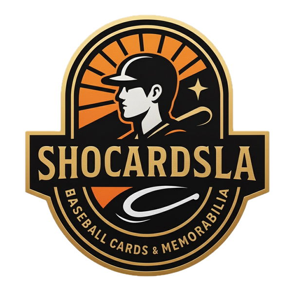 Logo featuring a baseball player with bat and sunburst, reading 'SHOCARDSLA'.