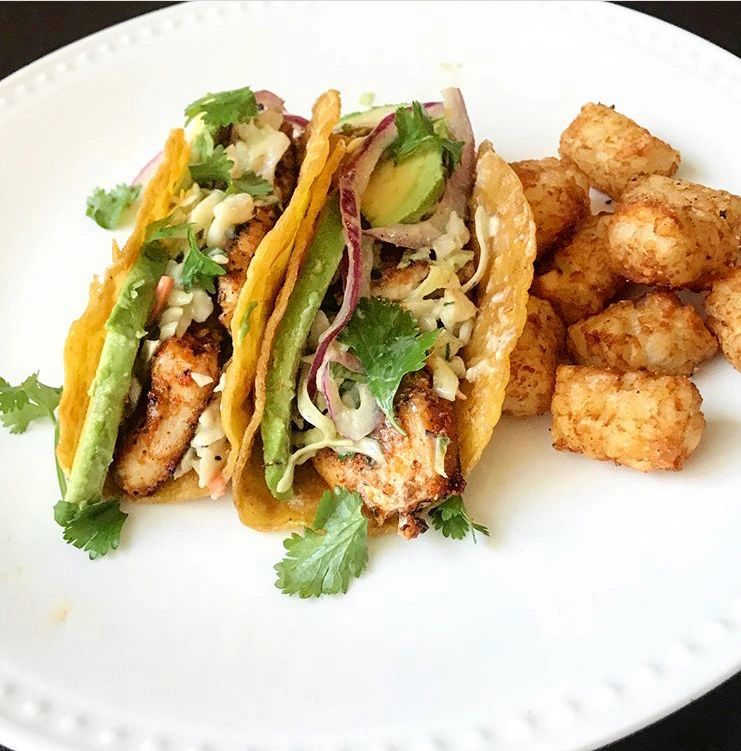 Blackened Halibut Tacos and Cilantro Lime Coleslaw